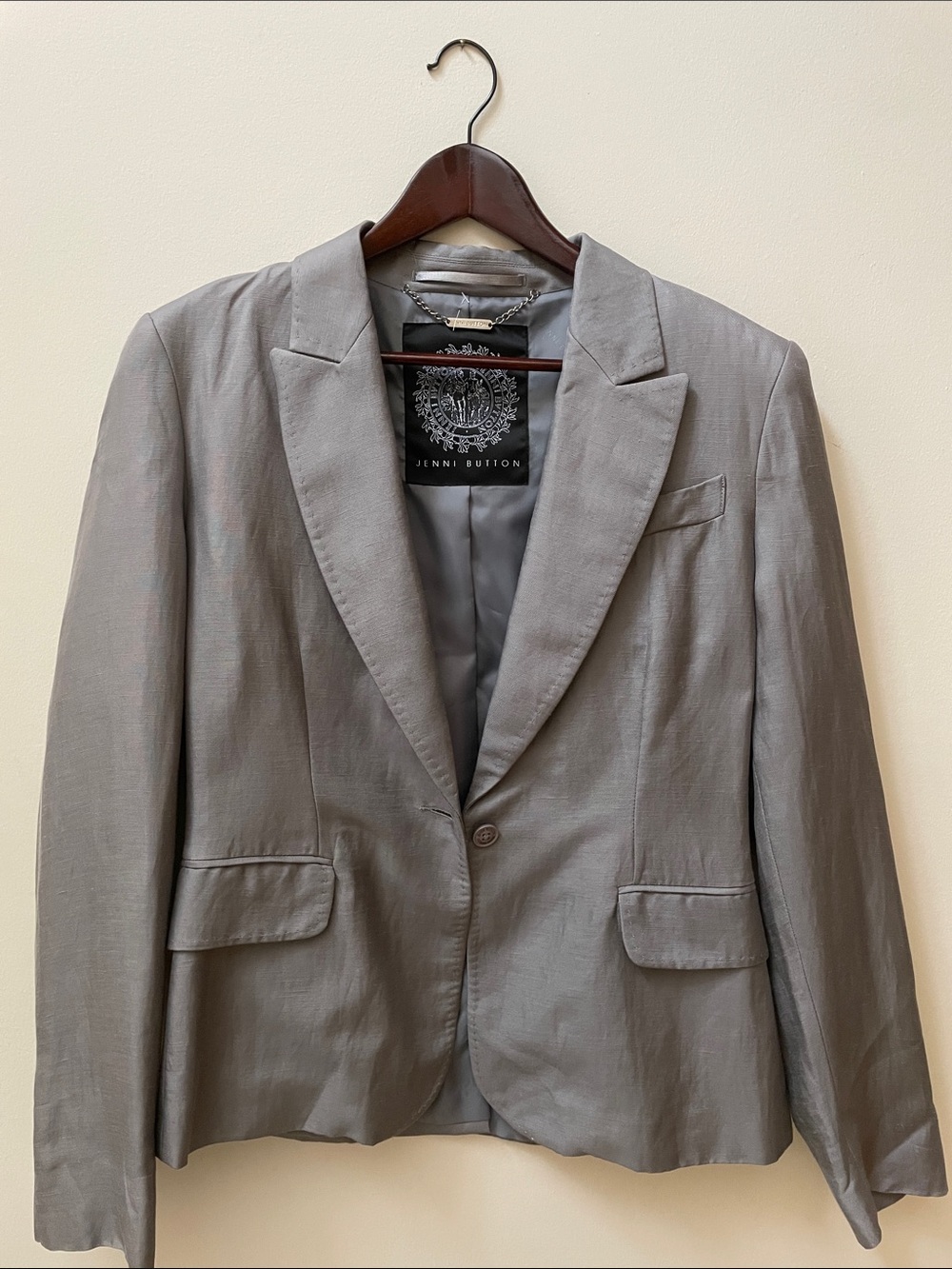 Jenni Button Linen Blend Gray Single-Button Blazer
